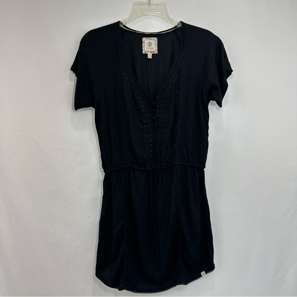 Element Eden Black Dress Sz Small Embroidered Neckline Cinched Waist Black